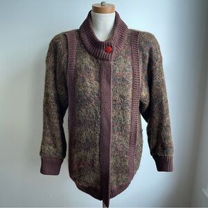 Vintage 70s Premiere Mohair Wool Shacket Sweater Jacket Brown Zip Small Medium